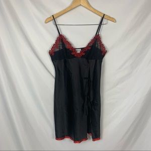 Black Chemise Lingerie With Red Accent Side Open